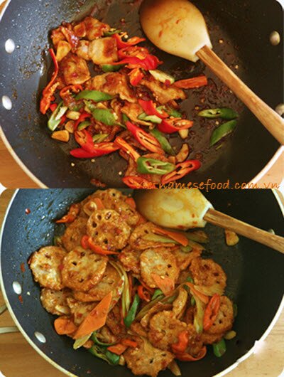 Stir fried Lotus Roots in Sweet and Sour Sauce Recipe (Củ Sen Xào Chua Ngọt)