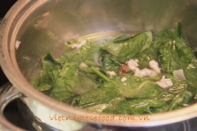 Minced Pork with Asia Spinach Soup (Canh Thịt Nạc Xay Rau Mồng Tơi)
